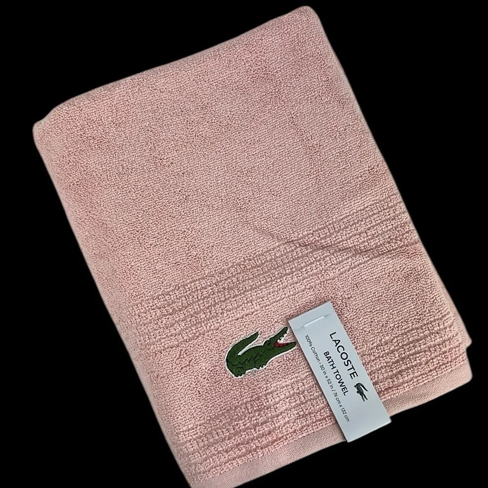Lacoste Bath Towels Pink Green Crocodile Logo 100% Cotton 30